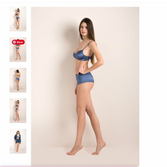 Carine Gilson - Soft Triangle Bra (S) and Brief (M) in Silk Lycra – Blue Indigo - Picture 2 of 5